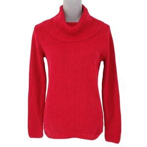 Talbots Sweater Petites XSP PXS Red Ribbed Cowl Neck Cotton Blend Oversized